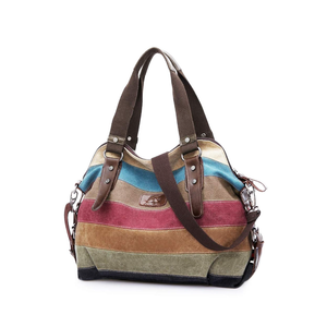 Canvas Handbag Multi-Color Striped Lattice Cross Body Shoulder Purse Bag Tote-Handbag for Women
