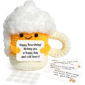 2 x LotFancy Mini Positive Crochet Animals, Friend Birthday Gifts for Women, Handmade Emotional Support Crochet, Small Funny Gifts with DIY Message Card, Knitted Cute Stuff Decor