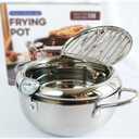 304 Food Grade Stainless Steel Deep Fryer Pot, 2.2L Small Tempura Frying Pot with Lid and Oil Drip Drain Rack. Includes Tong (2.3QT, Suitable for 1-3 people)