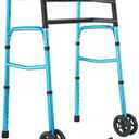 OasisSpace Heavy Duty Folding Walker, Bariatric Walker with 5 Inches Wheels for Seniors Wide Walker Supports up to 500 lbs [Walker Accessories Included] (Heavy Duty Size)