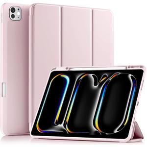 Akkerds Compatible with iPad Pro 13 Inch Case (M5/M4) 2025/2024, for iPad 13 Pro Case with Pencil Holder, Slim Trifold Stand Protective Cover with Soft TPU Back, Auto Wake/Sleep (Pink)