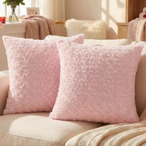 FUTEI Pack of 2 Solid Throw Pillow Covers 26x26 Inch Soft Rose Swirl Textured Decorative Euro Pillow Shams Modern Farmhouse Accent Decor for Couch Bed Living Room, Pink