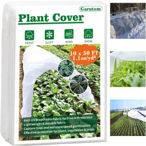 Garutom Plant Covers Freeze Protection 10ft x 50ft 1.1 oz Frost Cloth Plant Freeze Protection, Frost Blankets for Outdoor Plants Winter or Floating Row Covers Shade Cloth for Gardens, Vegetables