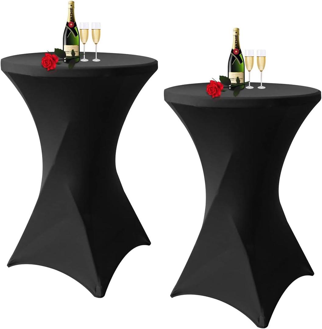 Albassa 2 Pack Cocktail Table Covers 32"x43" Spandex Stretch Highboy Top Tablecloth Fitted Round Table Cloths for Bar Wedding Cocktail Party Banquet Tables (2, Black, 32"x 43")
