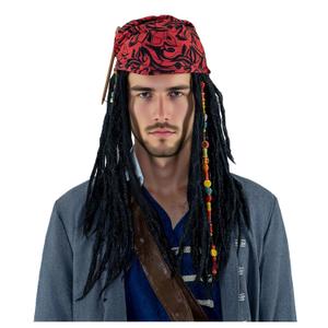 Men Pirate Dreadlock Wig Jack Sparrow Costume Hair Props Bandana Braid Beads Halloween Themed Party Outfits Black