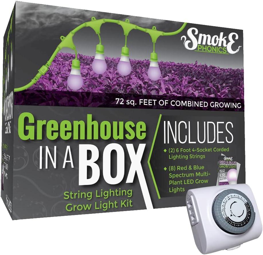 Miracle LED Greenhouse in a Box Grow Kit - Includes 4 Smokephonics Red & Blue Spectrum 150W Replacement Grow Light Bulbs & 1 4-Socket Corded Fixture with SproutMatic Grow Light Timer (2-Pack)