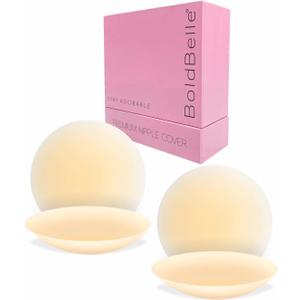 Reusable Silicone Nipple Covers 2 Pairs- Invisible Sticky Adhesive Pasties for Women - Waterproof, Seamless, and Skin-Friendly - Includes Travel Box Beige