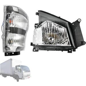 Headlight & Corner Lamp Right Side Fit for Isuzu NPR NQR 2004-2007 Fit for GMC W-4500 2005-2007 Replace 8-97376-912-3 8-98010-894-0 Headlamp w/Corner Light Wiring Harness Passenger Side