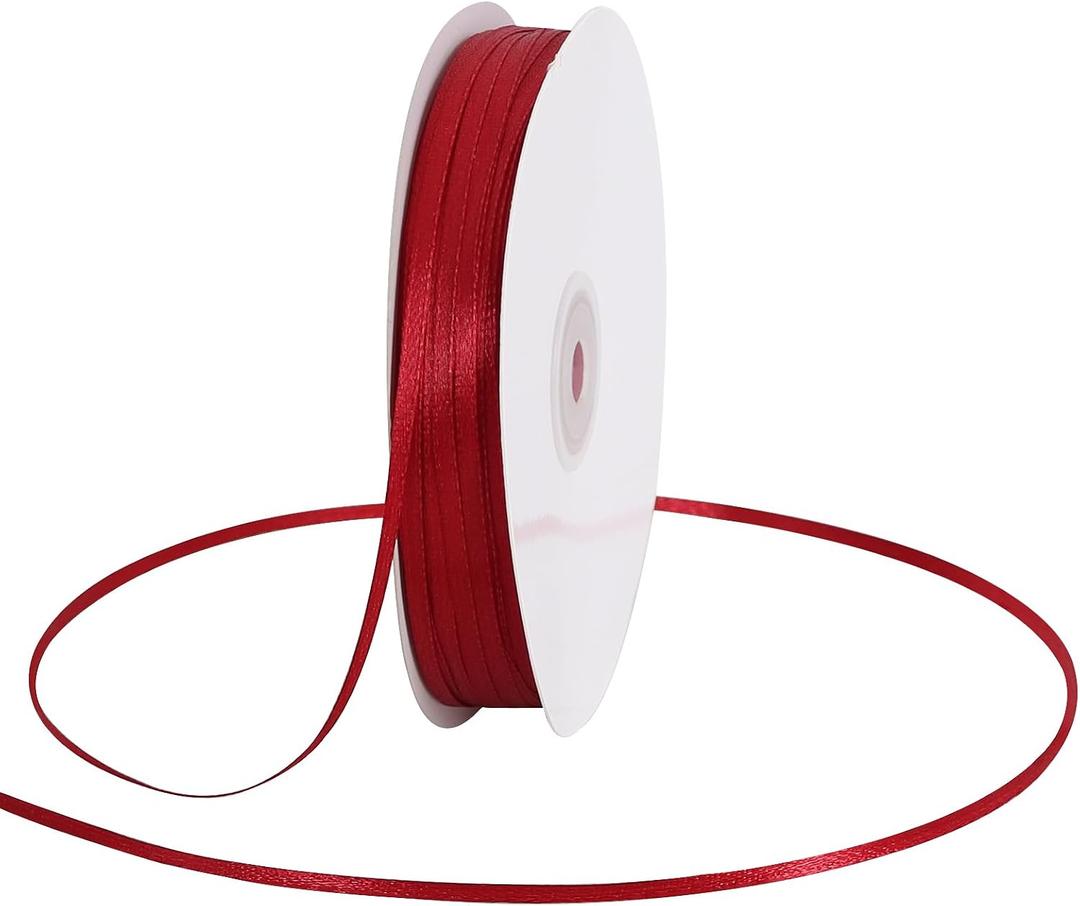1/8 Inch x 200 Yards Deep Red Claret Thin Solid Satin Ribbon Spool Double Face Woven Fabric Ribbons for Crafts Hanging Tags Invitation Card Balloons Bouquet Hair Gift Wrapping Party Decoration
