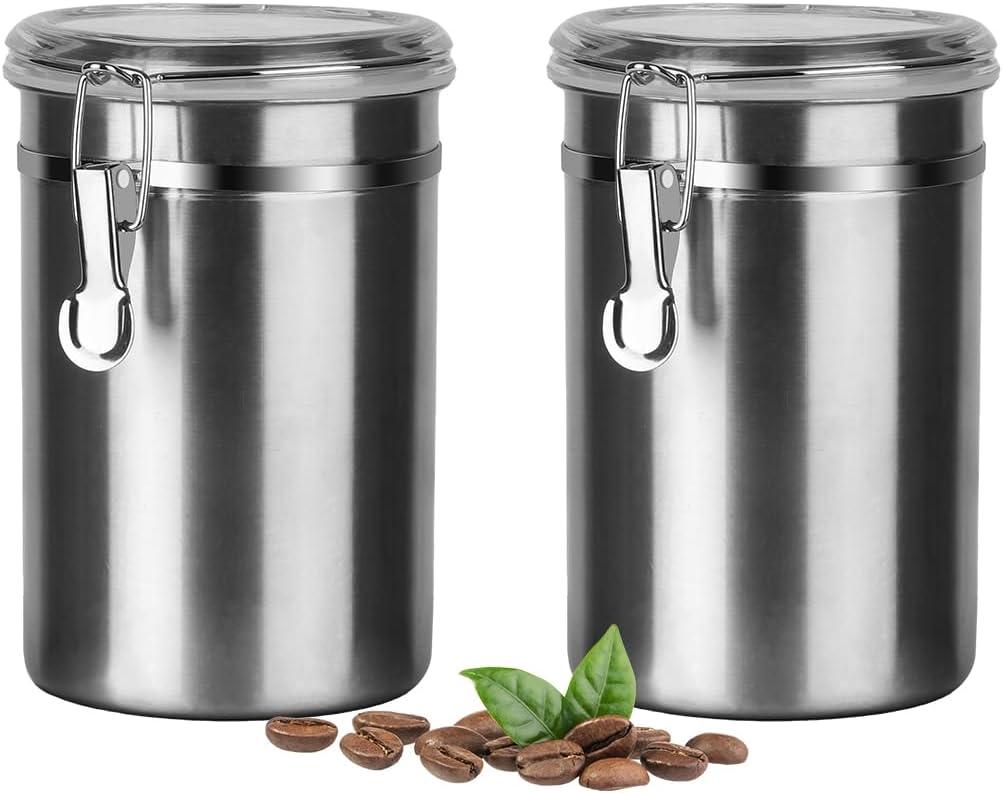 Walktosun Stainless Steel Food Container with Clear Lids Airtight Container Stackable Small Canisters Kitchen Pantry Storage for Cereal, Snacks, Candy, Herbs, Spices, Sugar, Tea (1.8L Silver-2)