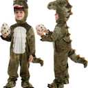 Spooktacular Creations Halloween Realistic T-rex Costume Outfit Dinosaur Jumpsuit with Egg for Kids Toddler Dress-up Party (S(5-7 yrs), Brown)