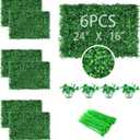 6PCS Artificial Boxwood Panels Grass Wall Backdrop, 24" x 16" Faux Hedge Wall Panels Privacy Fence UV Protection for Indoor, Wedding, Party, Outdoor Garden, Backyard Fence Decoration