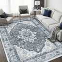 RELEANY Washable Area Rug, 5'x7', Grey/White/Beige