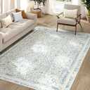 jinchan 5x7 Area Rugs Machine Washable Vintage Floral Throw Rug for Living Room Soft Ultra-Thin Low Pile Non-Slip Carpet for Kitchen,Bedroom,Dining Room,Nursery (5x7ft, Blue)