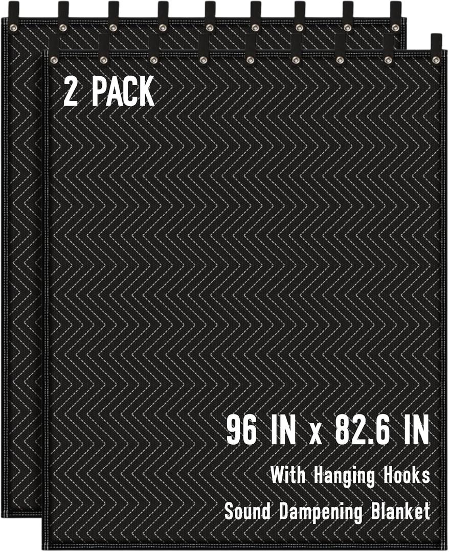 2PCS Large Sound Dampening Blanket,96" x 80" Sound Absorbing Studio Blanket,Noise Cancelling Studio Acoustic Blanket Curtain/Light Blocker/Moving Blanket, 2 Pack