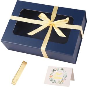 Blue Large Gift Box with Window, 13.5"x9"x4.3" Bridesmaid Box for Gift Giving,Birthday Gift Box with Magnetic,Closure Lid Gift Box for Presents,Cute Box,Luxury for Gift Packaging,Gift Box for Wrapping Gifts