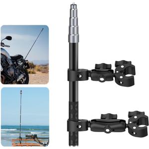 Motorcycle Handlebar Mount Dual Clamp Kit with 59" Invisible Selfie Stick - Anti-Slip Locking Mechanism for Insta360 X5/X4/X3/X2/GO3 & GoPro (Universal Bike Mount Accessories)