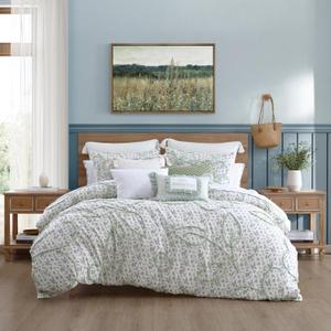 Peri Home Boho Floral Cottage Core Farmhouse Bedding 100% Cotton 3-Piece Comforter and Sham Set, Full/Queen, Blue White Blueberry Chenille