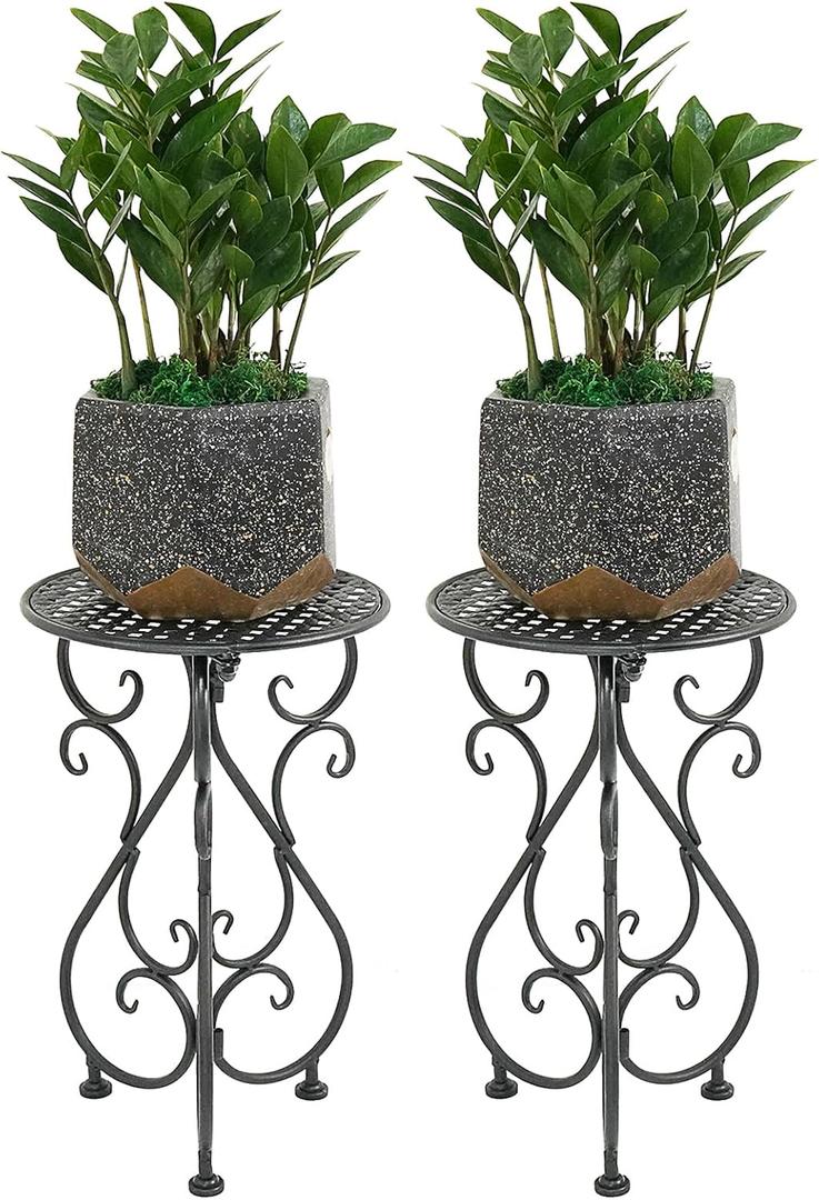 NAKUPE Metal Plant Stands 2 Pack, Heavy Duty Plant Pedestal 17" Tall, Single Flower Pot Holder for Indoor, Outdoor, Patio, Porch, Garden, Balcony, Black