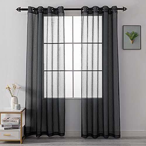 HUTO Black Sheer Curtains 2 Panels Solid Color Sheer Window Curtains Elegant Window Voile Panels/ Drapes/ Treatment for Bedroom Living Room (52 X 84 Inches Black)