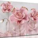Modern Delicate Pink Gold Roses Canvas Wall art Flower Reflecting In Grey Marble Picture Wall Decor Poster Print Artwork for Living Room Bedroom Woman Room Home Decoration (24L" x 16W")
