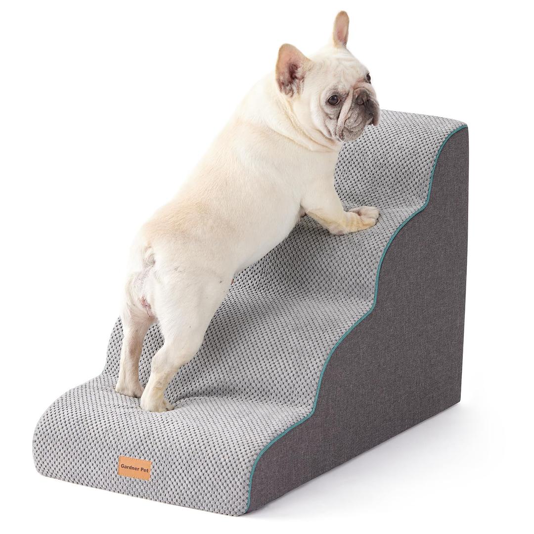 Gardner Pet Dog Stairs for Small Dogs 19.7" H, Curved 4-Step Pet Stairs, Dog Steps for High Bed (18-24 in), Couch with Durable Non-Slip Waterproof Fabric Cover and CertiPUR-US Certified Foam