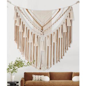 Jakalin Large Macrame Wall Hanging 47" Wx 55" L Brown Macrame Wall Decor Boho Panels Handmade Yarn Wall Art Living Room Bedroom Home Decor