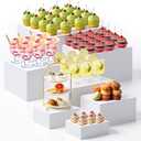 Leinuosen 7 Pcs Extra Large Buffet Risers Set 8" to 14" Acrylic Display Box Square Catering Dessert Table Riser Food Display Decorative Stand with Hollow Bottom for Catering Supplies(White)