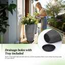 QCQHDU Large Tall Dark Gray Planters Set of 2-9 Gallon 12" Round Outdoor Planters for Front Door & Patio, Faux Stone Indoor Plant Pots with Tray, Porch Decor Plant Containers