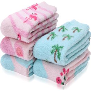 ANTSANG Womens Fuzzy Socks Slipper Winter Fluffy Cozy Cabin Warm Soft Fleece Comfy Home Socks (Pink/Green Series)