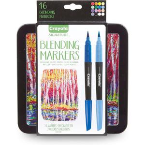 Crayola Blending Marker Kit with Decorative Case, 14 Vibrant Colors & 2 Colorless Blending Markers