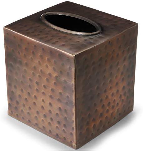 Monarch Abode 19627 Hand Hammered Tissue Box Square Cover Holder and Dispenser, Rust-Resistant Tissue Box for Office & Bathroom - Decorative Hand Hammered Tissue Box - Antique Copper Finish