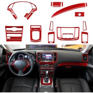 NVCNX Real Premium Carbon Fiber Compatible with Infiniti G37 2011 2012 2013 Coupe Sedan Convertible Accessories Car Center Console Dashboard Cover Interior Trim Set Kit Red 28PCs