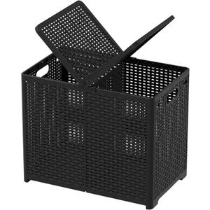 Asking 80L Collapsible 2 Section Divided Clothe Hamper, Plastic Folding Laundry Basket, Black, F