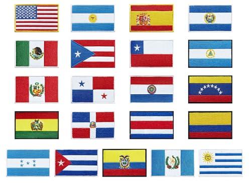 stidsds Latin America 21 Countries Flag Patch Spanish Language Speaking Assorted Latino Flags Embroidered Patches National Flags Military Tactical Patch for Clothes Hat Backpacks Pride Decor(21Pack)