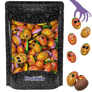 Fruidles Halloween Pumpkin Pals, Trick-Or-Treat Party Bag Fillers, Individually Wrapped in Multi-color Pumpkin Face Design Foils, Kosher Certified (1 Pound)