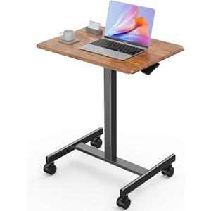 Sweetcrispy Mobile Small Standing Desk - Sit Stand Portable Rolling Laptop Desk with Lockable Wheels, Adjustable Height Computer Workstations, Brown (19"D x 25.7"W x 42.5"H)