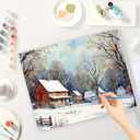 Country Winter Paint by Numbers Kit for Adults - DIY Snowy Red Barn and Rural Houses Painting on Canvas, Acrylic Paint Set, Suitable for Beginners, Art for Home Decoration or Gifts(16X20IN Framed)