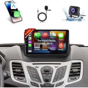 EKAT Android Car Stereo for Ford Fiesta 2009-2014 - 9 Inch [4+64G] HD Touchscreen Radio with Wireless Carplay & Android Auto - 32 EQ/WiFi/GPS/SWC + AHD Rear View Camera