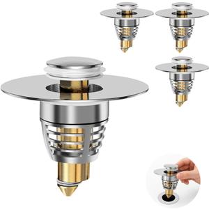 (4-Pack) Universal Bathroom Sink Stopper with Anti-Clog Basket Filter, Fit for 1.1"-1.6" Drain Holes, Sink Pop Up Stopper, Washbasin Drain Stopper, Tool-Free Installation