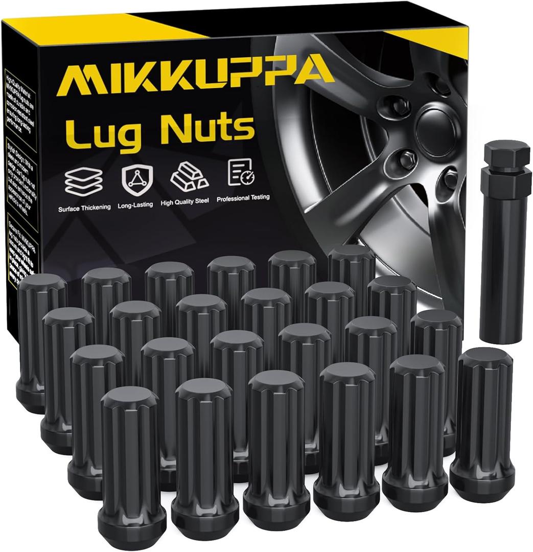 MIKKUPPA M14x2.0 Wheel Lug Nuts - Replacement for 2004-2014 Ford F150 F-150 Expedition Lincoln Navigator Aftermarket Wheel - 24pcs Black Closed End 7 Spline Lug Nuts with 1 Socket Key