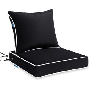 MIULEE Outdoor Seat Cushion Set Black 24 x 24 x 4 Inch Waterproof & Fade Resistant Deep Seat and Back Patio Furniture Cushions with Handle and Adjustable Straps Cushions for Chair Couch