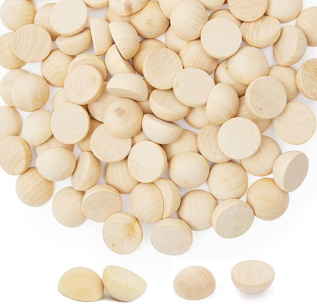 ANZKA 300pcs Small Half Beads for Crafts Wooden, 15mm Flat Wood Balls, 0.6 inch Diameter Wooden Hemisphere Bulk, Natural Half Sphere Ornaments