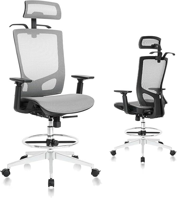 Nouhaus Mesh High Back Office Chair, Ergonomic High Back Task Chair with Adjustable Headrest, Armrests, Foot Ring and Integrated Coat Hanger, Swivel Gaming Chair