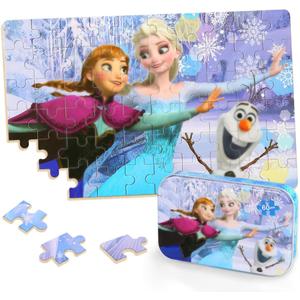 Puzzles for Kids Ages 4-8,Kids Puzzls in a Metal Box,Winter Princess Snowman Small Puzles,Kid Boys Girls Learning Educational Puzzle Packed in Tin Box,60 Pieces