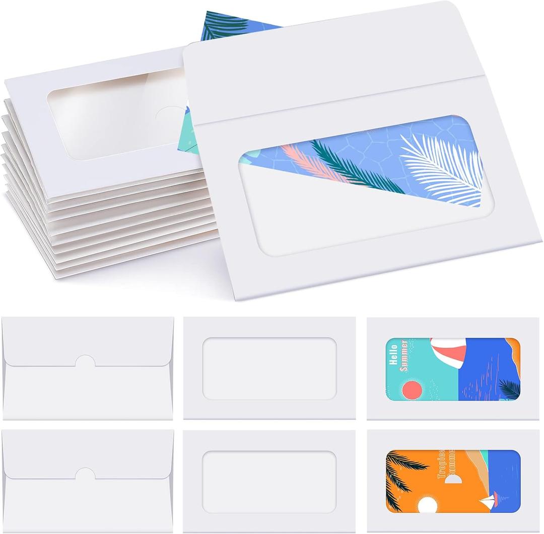 60 Pack Window Gift Card Envelopes Sleeves Bulk Blank Holders 3.9 x 2.4 Inch for Christmas Favor Greeting Card Mailing Envelopes(White)