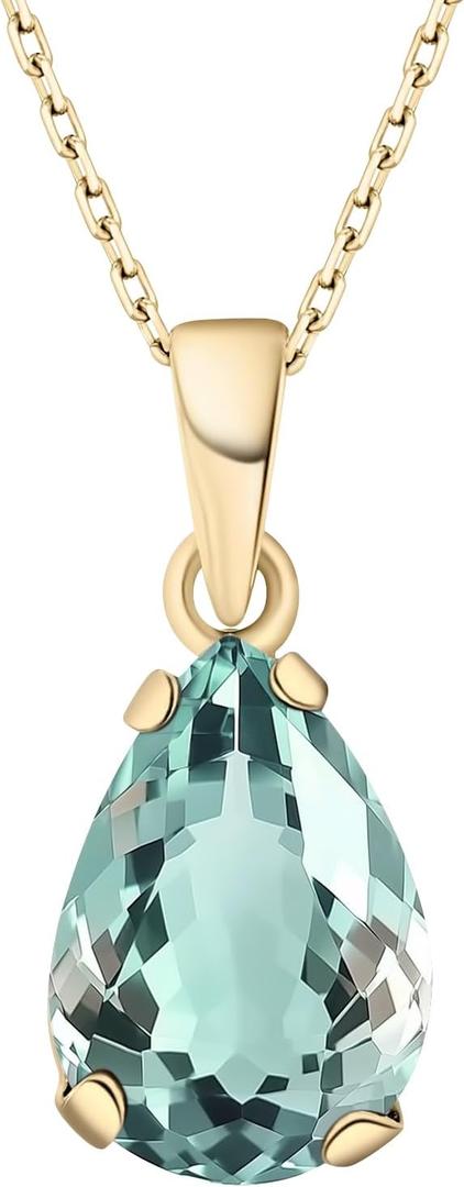 14K Gold Plated Gemstone Necklace for Women - Birthestone Teardrop Necklace - Gold Jewelry for Women - Dainty Gold Necklace - Everyday Necklaces - Gold Necklaces for Women (03-Mar.-Aquamarine)