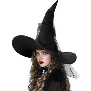 DIY Women's Black Witch Hat  Wide Brim Gothic Halloween Costume Accessory for Masquerade Cosplay party