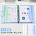 11-Hole Binder Pockets, Letter/A4 Size for 2/3/4 Ring Binder, 8PCS Plastic Expanding File Folders with Label & Hook-Loop Closure, Waterproof, 200-Sheet Capacity, Home School Office Supplies