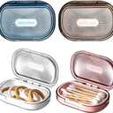 Kigley 4 Pcs Hair Tie Container Small Portable Travel Cotton Swab Holder Flosser Dispenser with Lid Plastic Box Storage Containers for Small Items, 3.94 x 2.76 Inch(Pink, Blue, White, Gray)